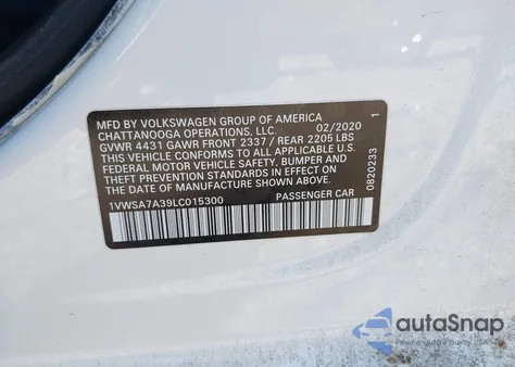 2020 Volkswagen Passat Se z USA, uszkodzony, nr VIN 1VWSA7A39LC015300